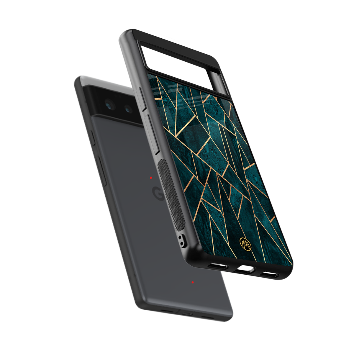 geometric green back phone cover | glass case for google pixel 6