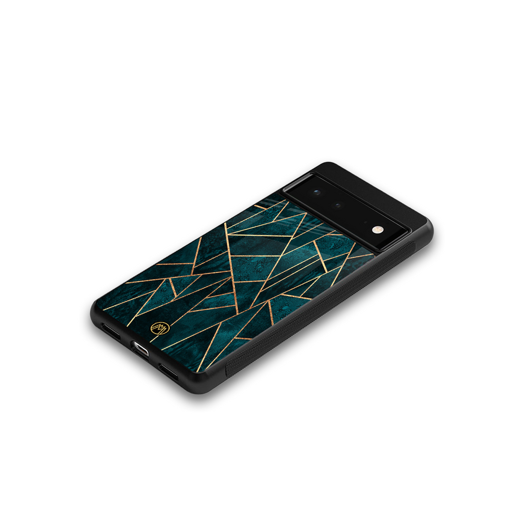 geometric green back phone cover | glass case for google pixel 6