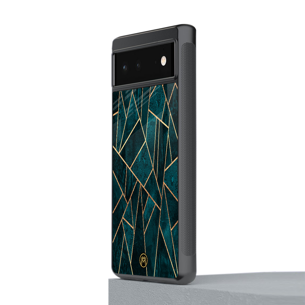 geometric green back phone cover | glass case for google pixel 6