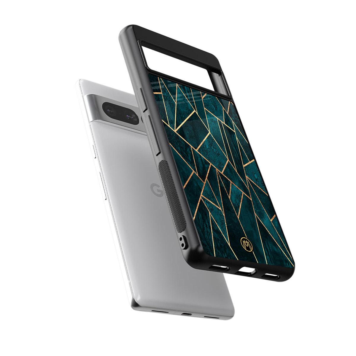 geometric green back phone cover | glass case for google pixel 7 pro