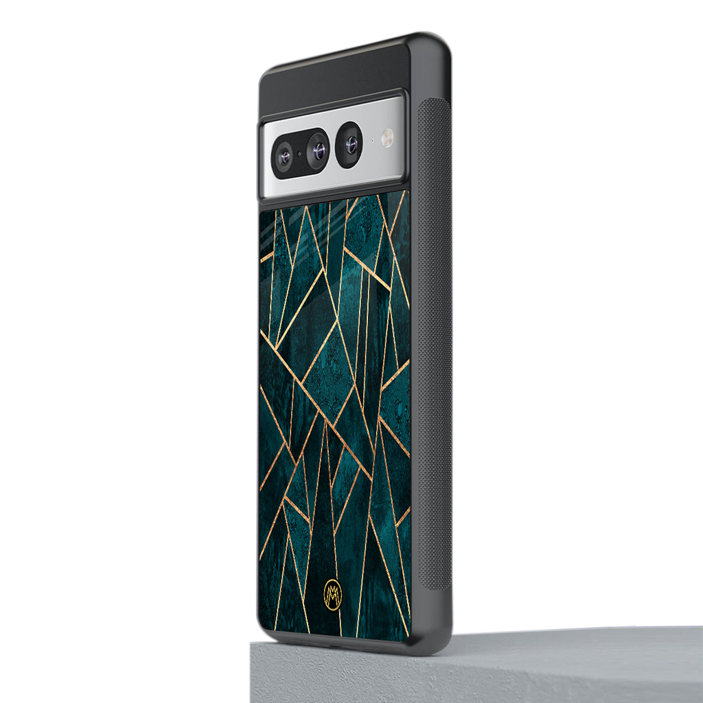 geometric green back phone cover | glass case for google pixel 7 pro