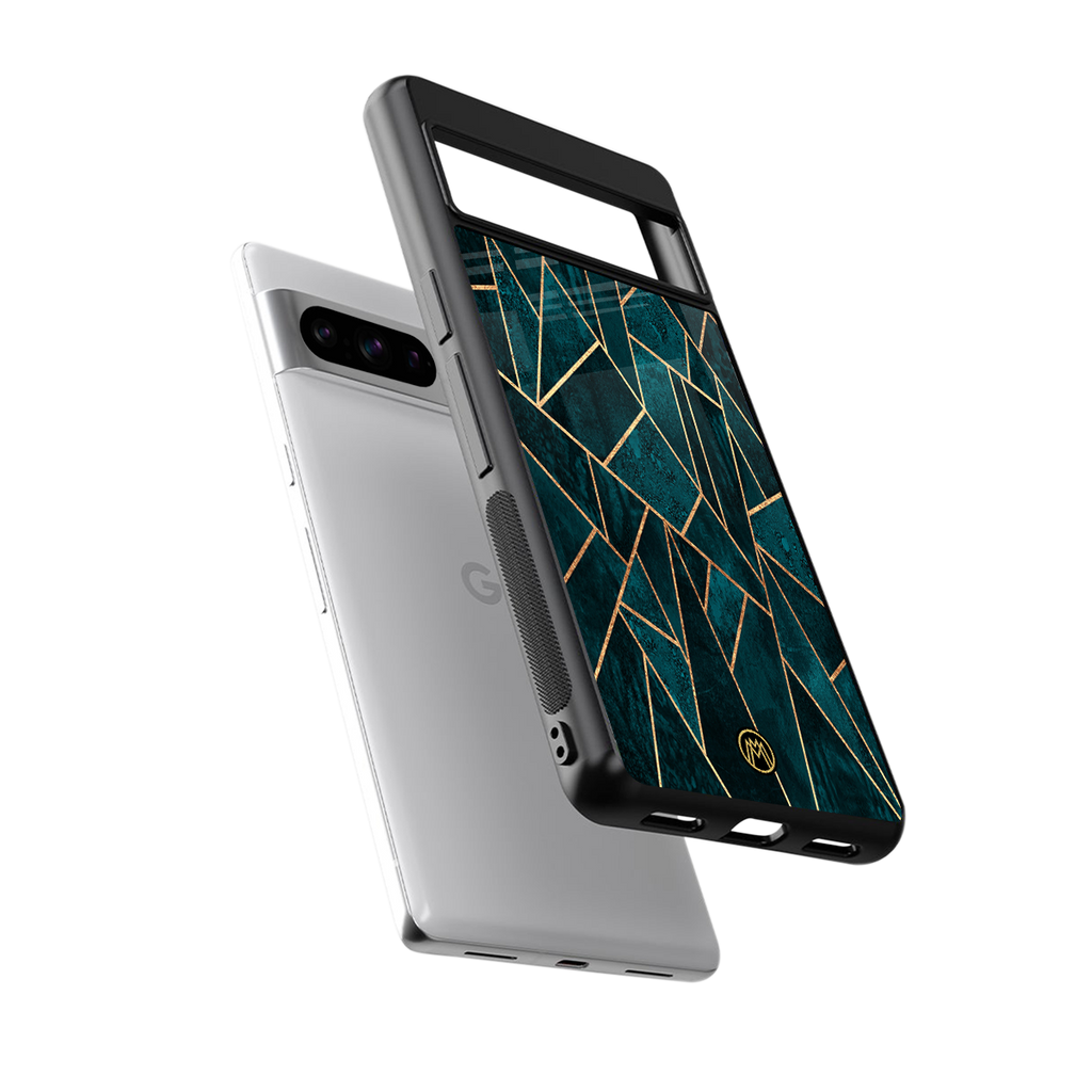 geometric green back phone cover | glass case for google pixel 8 pro