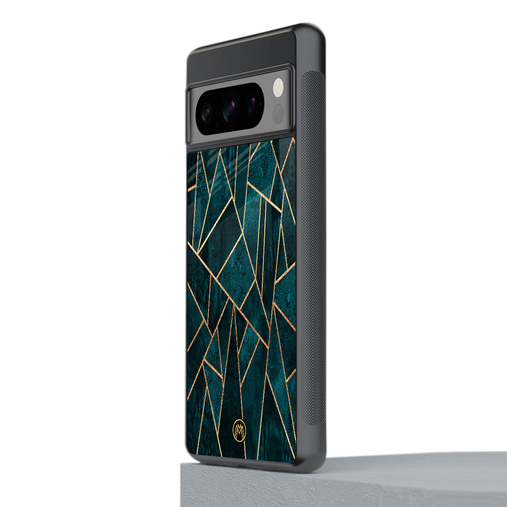geometric green back phone cover | glass case for google pixel 8 pro
