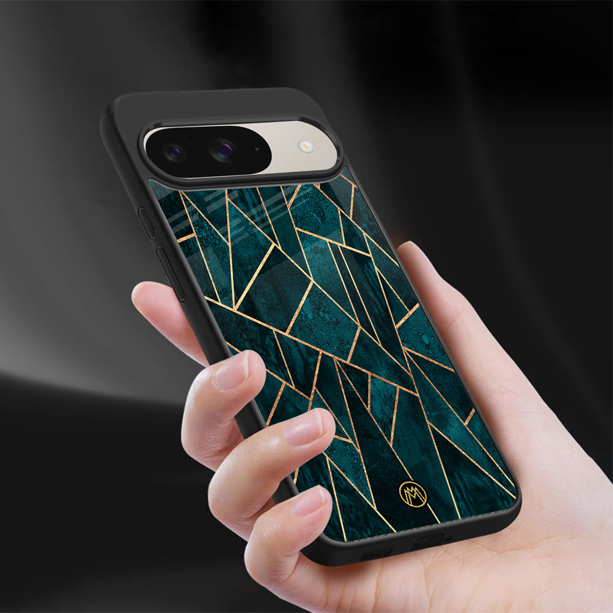 geometric green back phone cover | glass case for google pixel 9