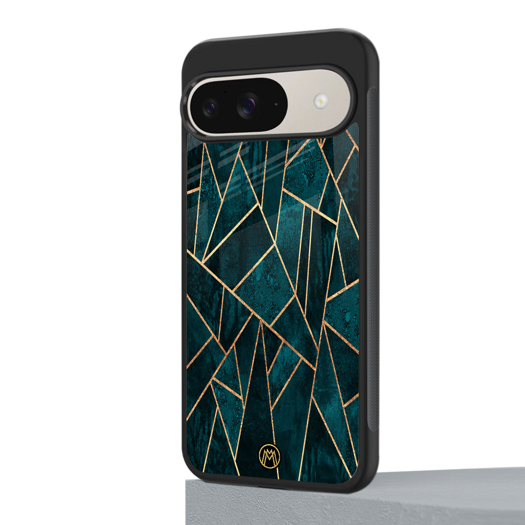 geometric green back phone cover | glass case for google pixel 9
