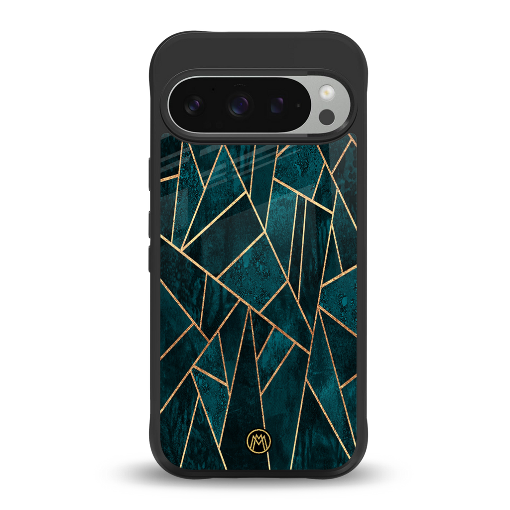 geometric green back phone cover | glass case for google pixel 9 pro