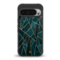 geometric green back phone cover | glass case for google pixel 9 pro