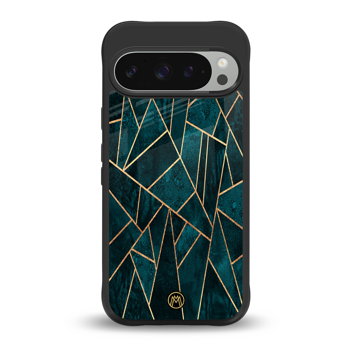 geometric green back phone cover | glass case for google pixel 9 pro xl