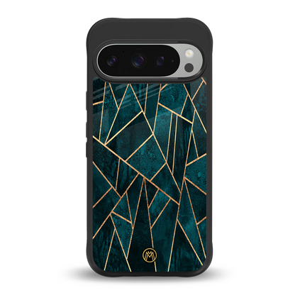 geometric green back phone cover | glass case for google pixel 9 pro xl
