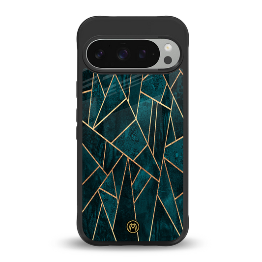 geometric green back phone cover | glass case for google pixel 9 pro xl
