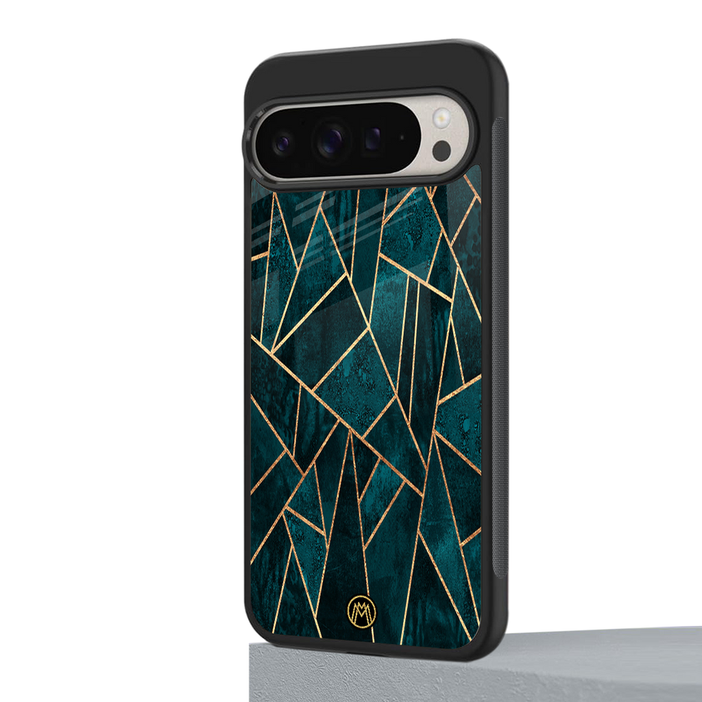geometric green back phone cover | glass case for google pixel 9 pro