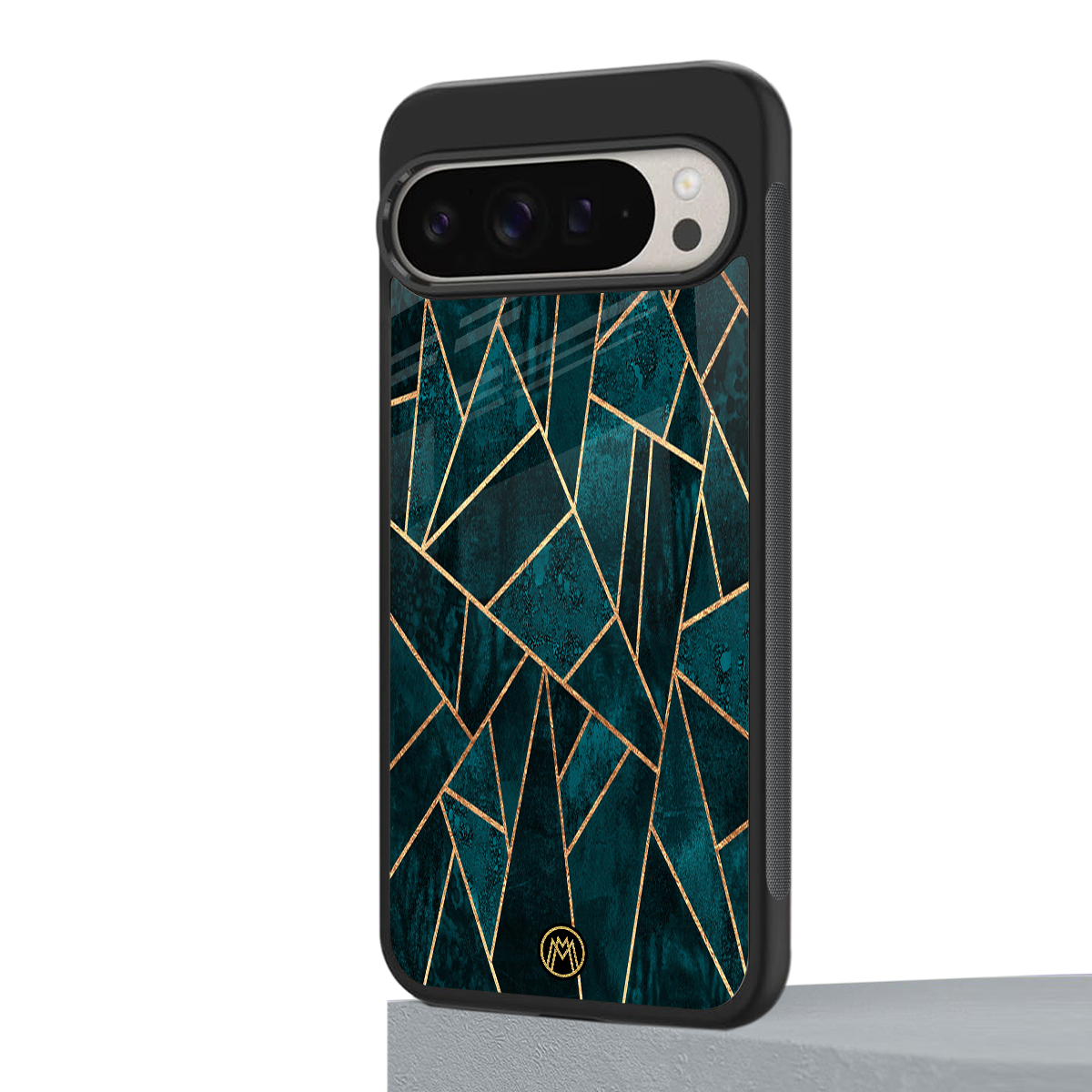geometric green back phone cover | glass case for google pixel 9 pro