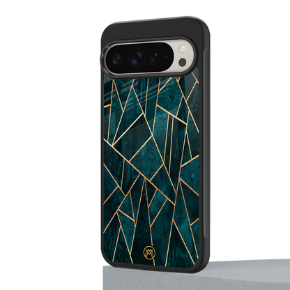 geometric green back phone cover | glass case for google pixel 9 pro xl