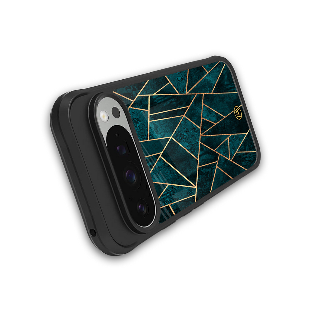 geometric green back phone cover | glass case for google pixel 9 pro