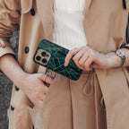 geometric green back phone cover | glass case for iphone 16 pro