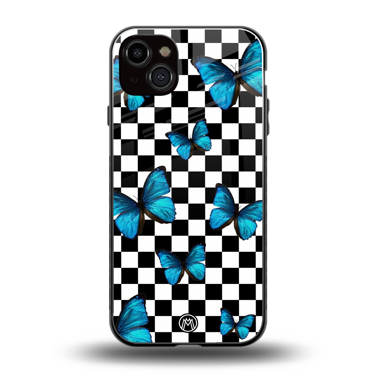 gimme butterflies back phone cover | glass case for iphone 15 plus