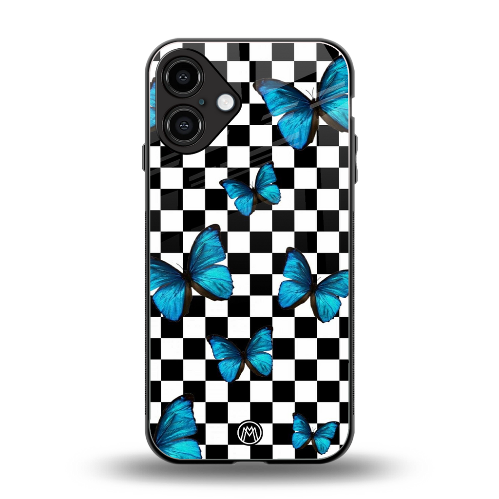 gimme butterflies back phone cover | glass case for iphone 16 plus