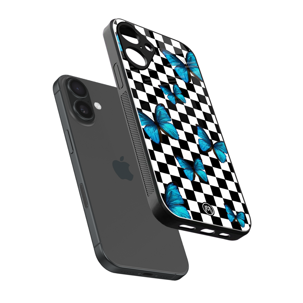 gimme butterflies back phone cover | glass case for iphone 16 plus