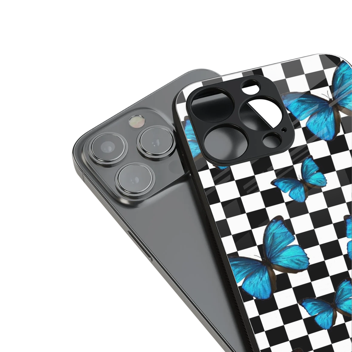 gimme butterflies back phone cover | glass case for iphone 16 plus