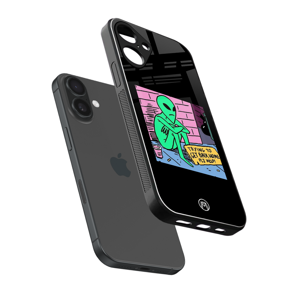 go home alien back phone cover | glass case for iphone 16 plus