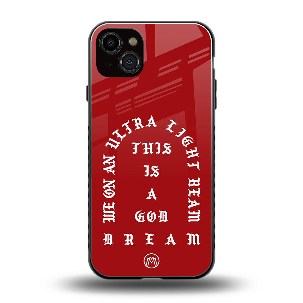 god dream back phone cover | glass case for iphone 15 plus