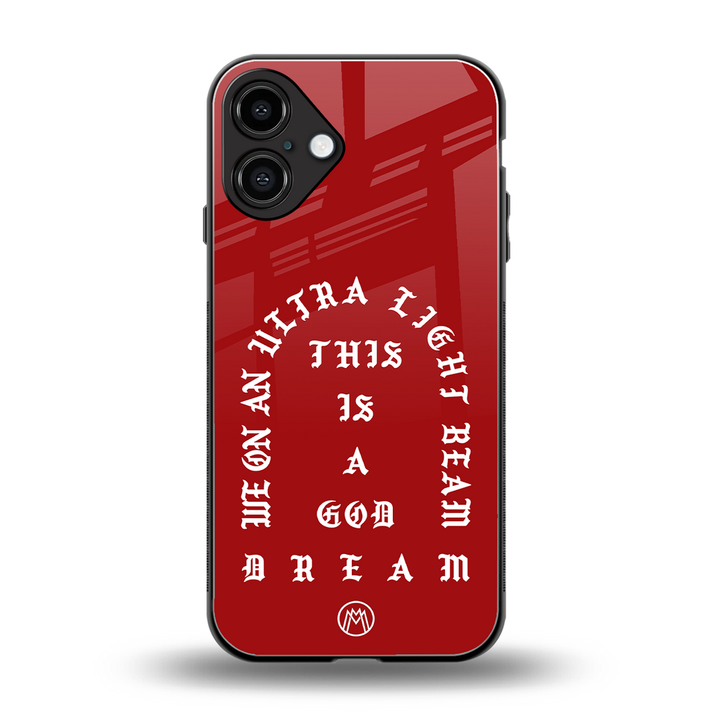 god dream back phone cover | glass case for iphone 16 plus
