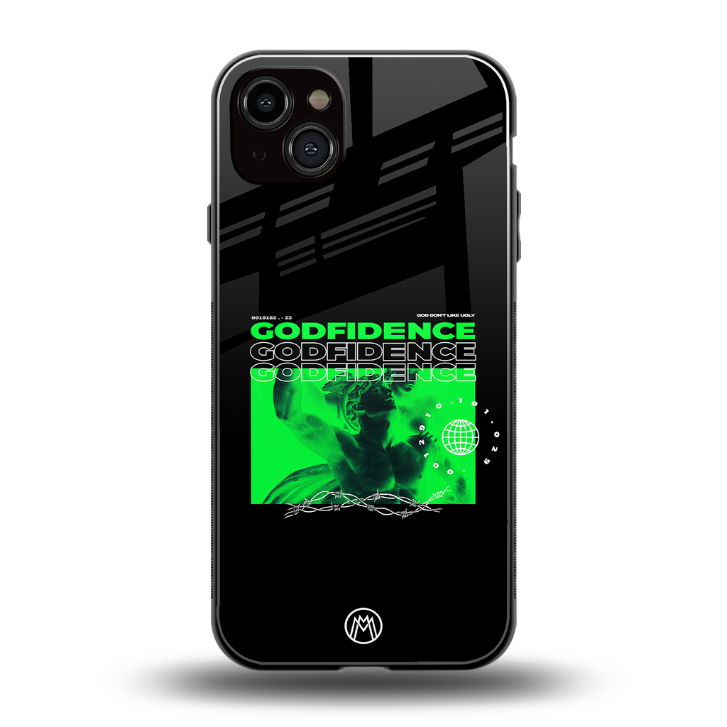 godfidence back phone cover | glass case for iphone 14 plus