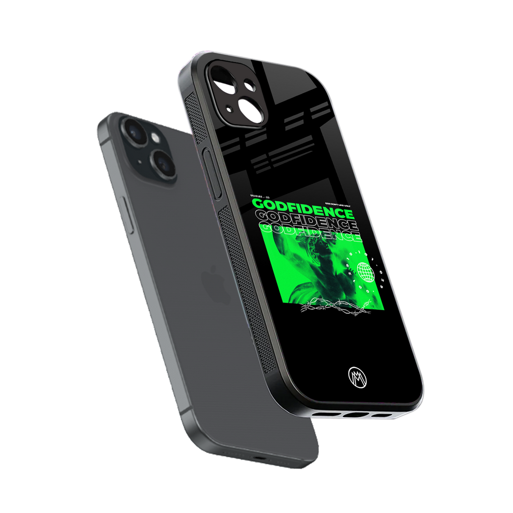 godfidence back phone cover | glass case for iphone 15 plus