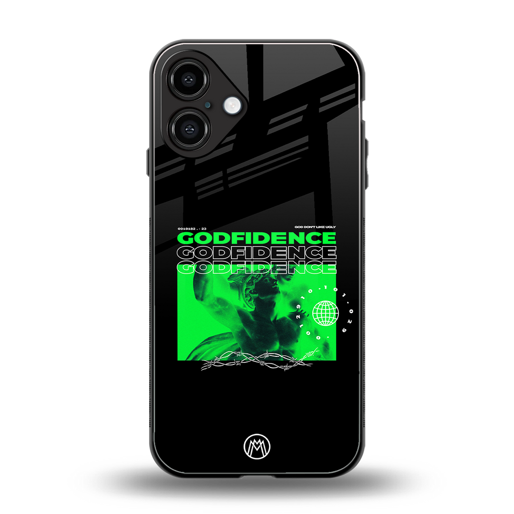 godfidence back phone cover | glass case for iphone 16 plus