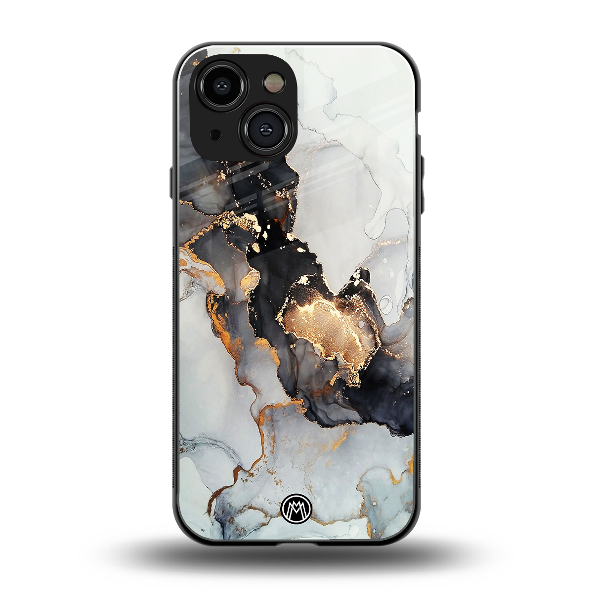 gold black silver liquid marble back phone cover | glass case for iphone 13 mini