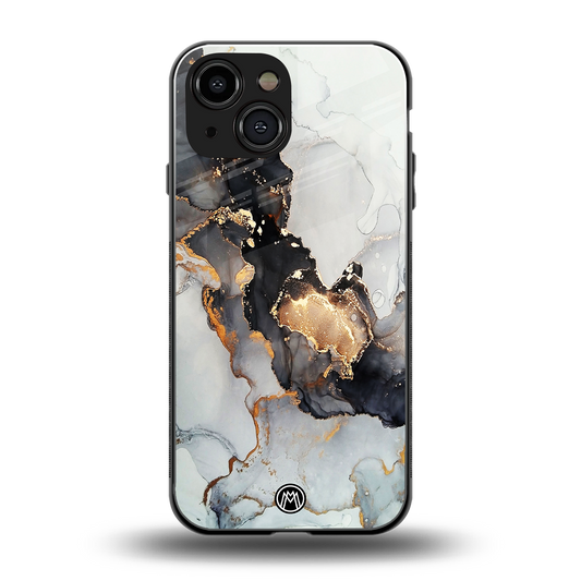 gold black silver liquid marble back phone cover | glass case for iphone 13 mini