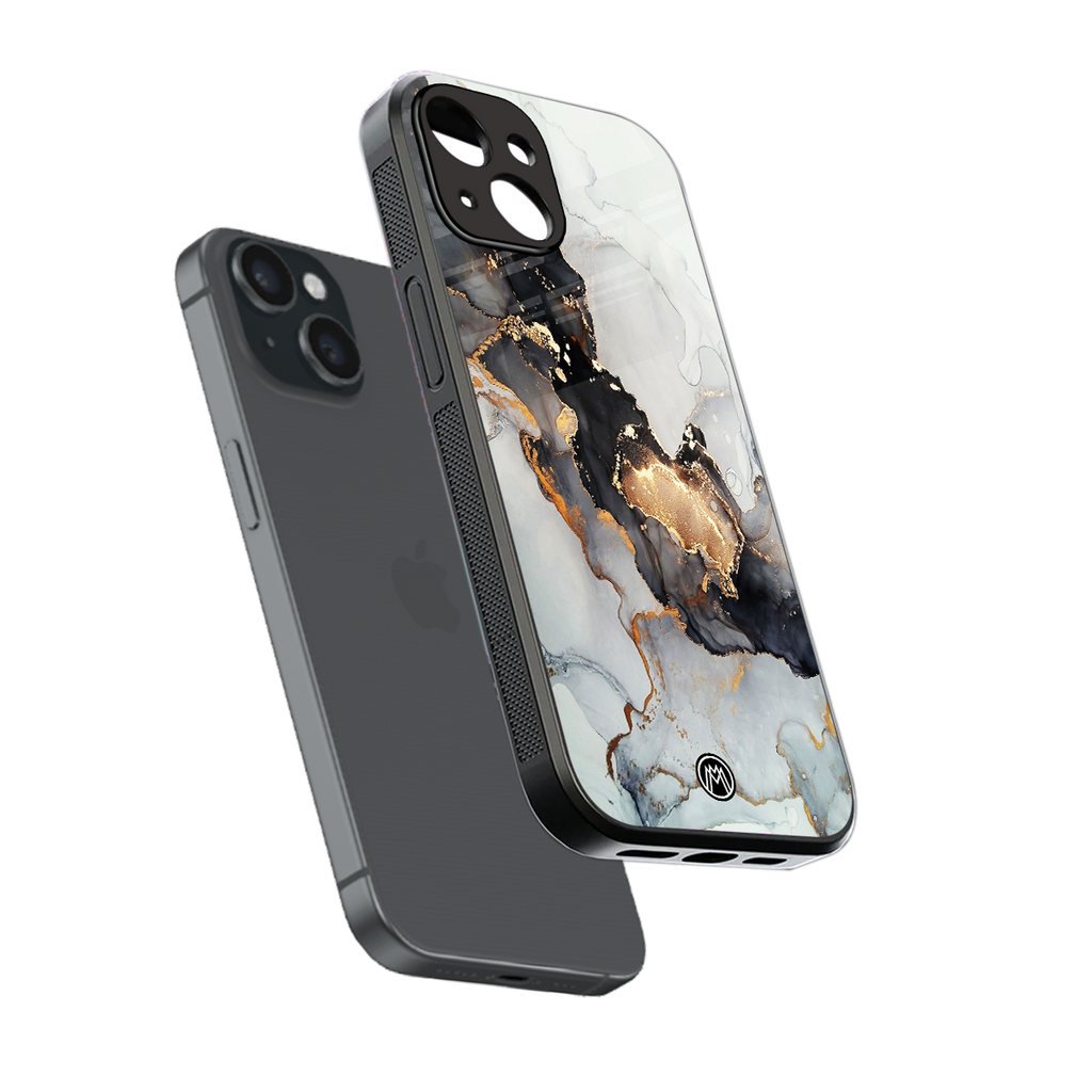 gold black silver liquid marble back phone cover | glass case for iphone 13 mini