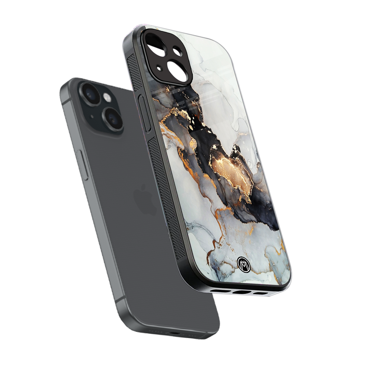 gold black silver liquid marble back phone cover | glass case for iphone 13 mini
