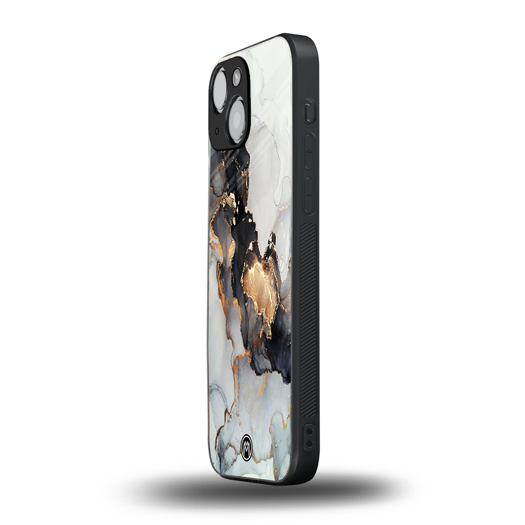 gold black silver liquid marble back phone cover | glass case for iphone 13 mini