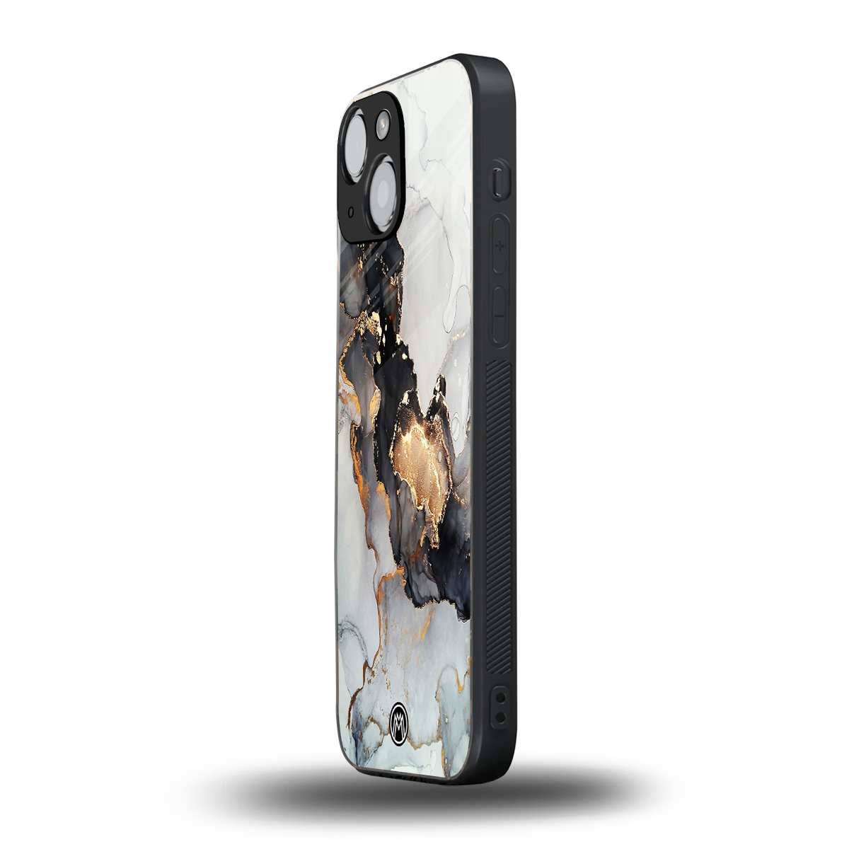 gold black silver liquid marble back phone cover | glass case for iphone 13 mini