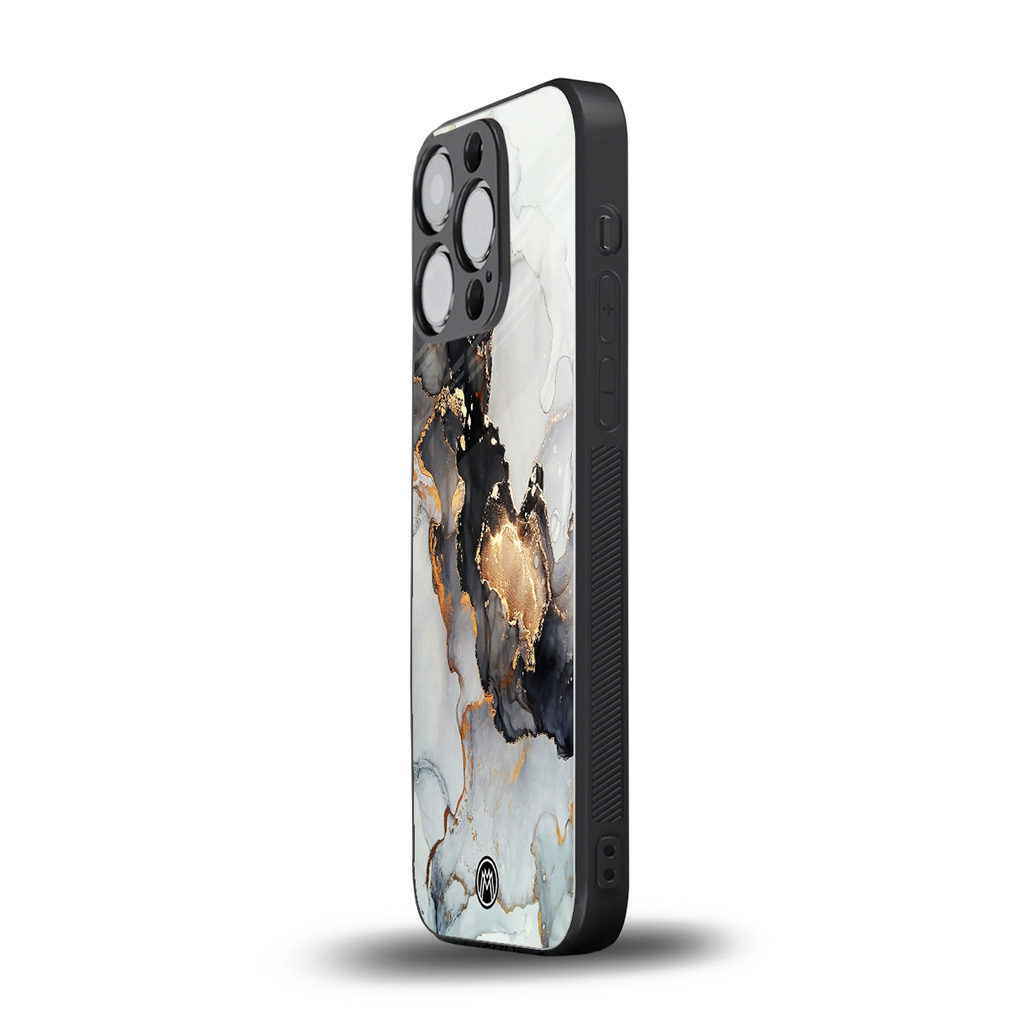 gold black silver liquid marble back phone cover | glass case for iphone 13 pro