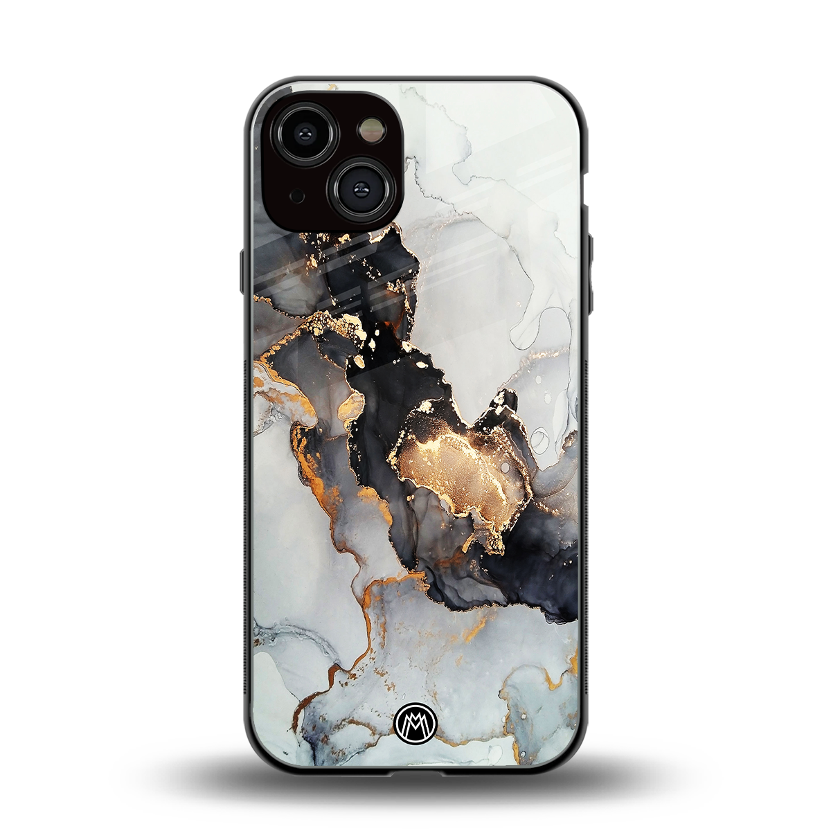 gold black silver liquid marble back phone cover | glass case for iphone 13