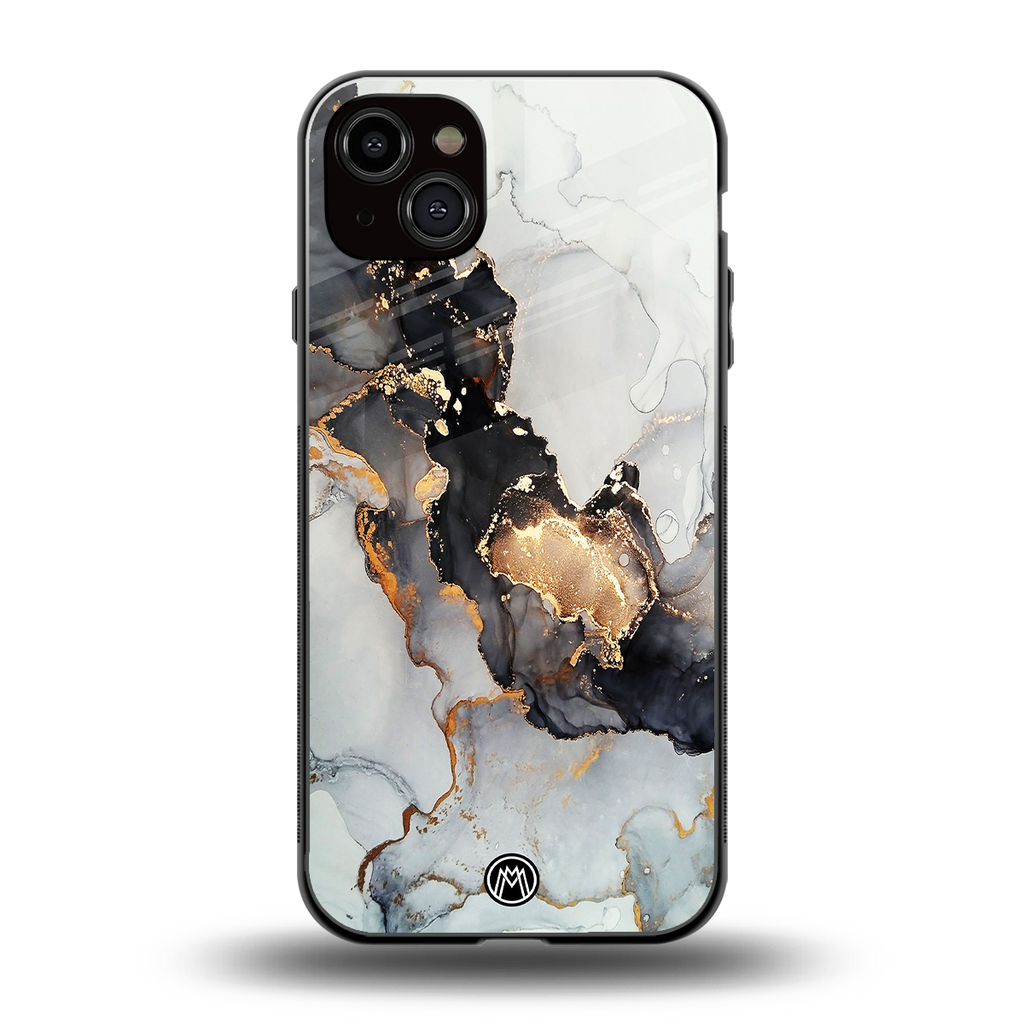 gold black silver liquid marble back phone cover | glass case for iphone 15 plus