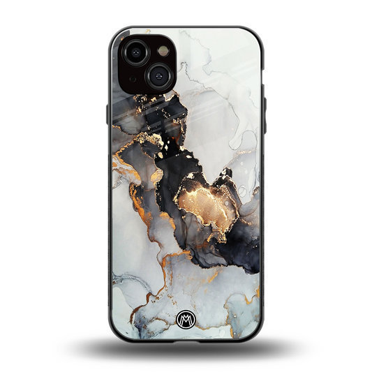 gold black silver liquid marble back phone cover | glass case for iphone 14 plus
