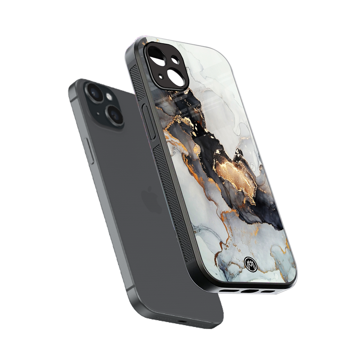 gold black silver liquid marble back phone cover | glass case for iphone 15 plus
