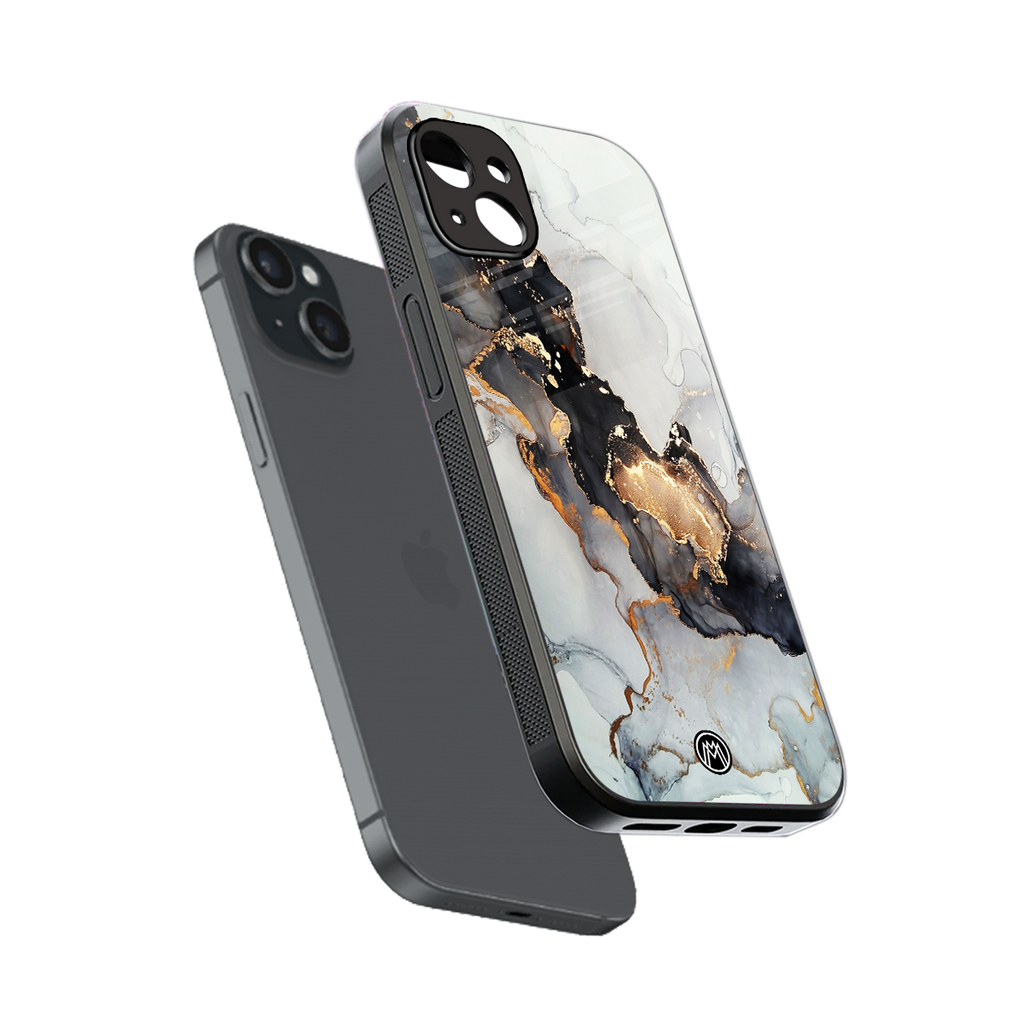 gold black silver liquid marble back phone cover | glass case for iphone 14 plus
