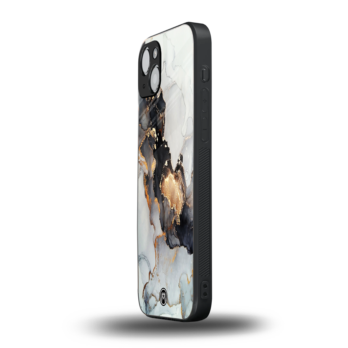 gold black silver liquid marble back phone cover | glass case for iphone 14 plus