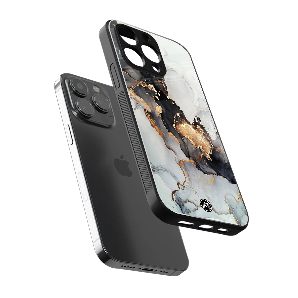 gold black silver liquid marble back phone cover | glass case for iphone 15 pro max