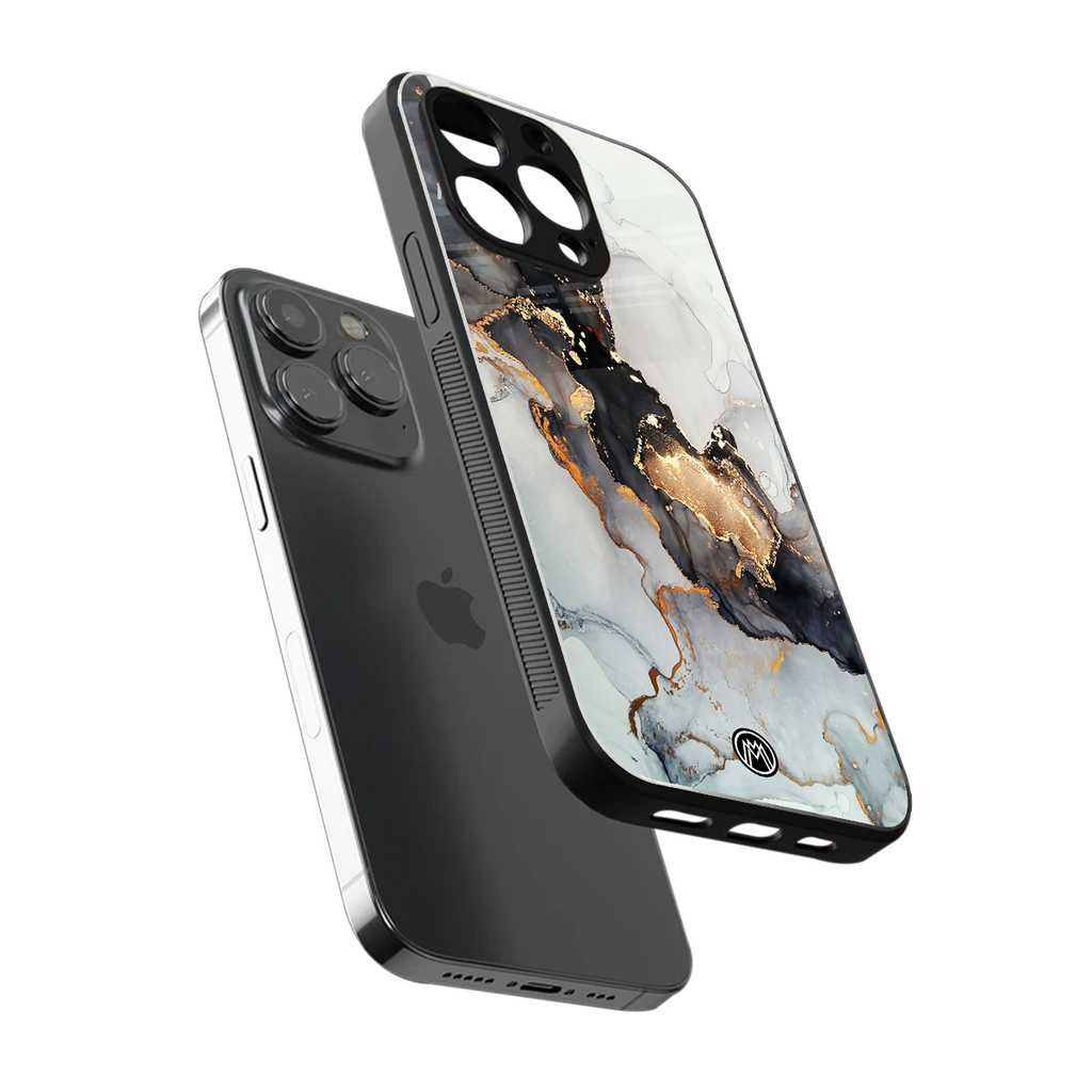 gold black silver liquid marble back phone cover | glass case for iphone 14 pro max