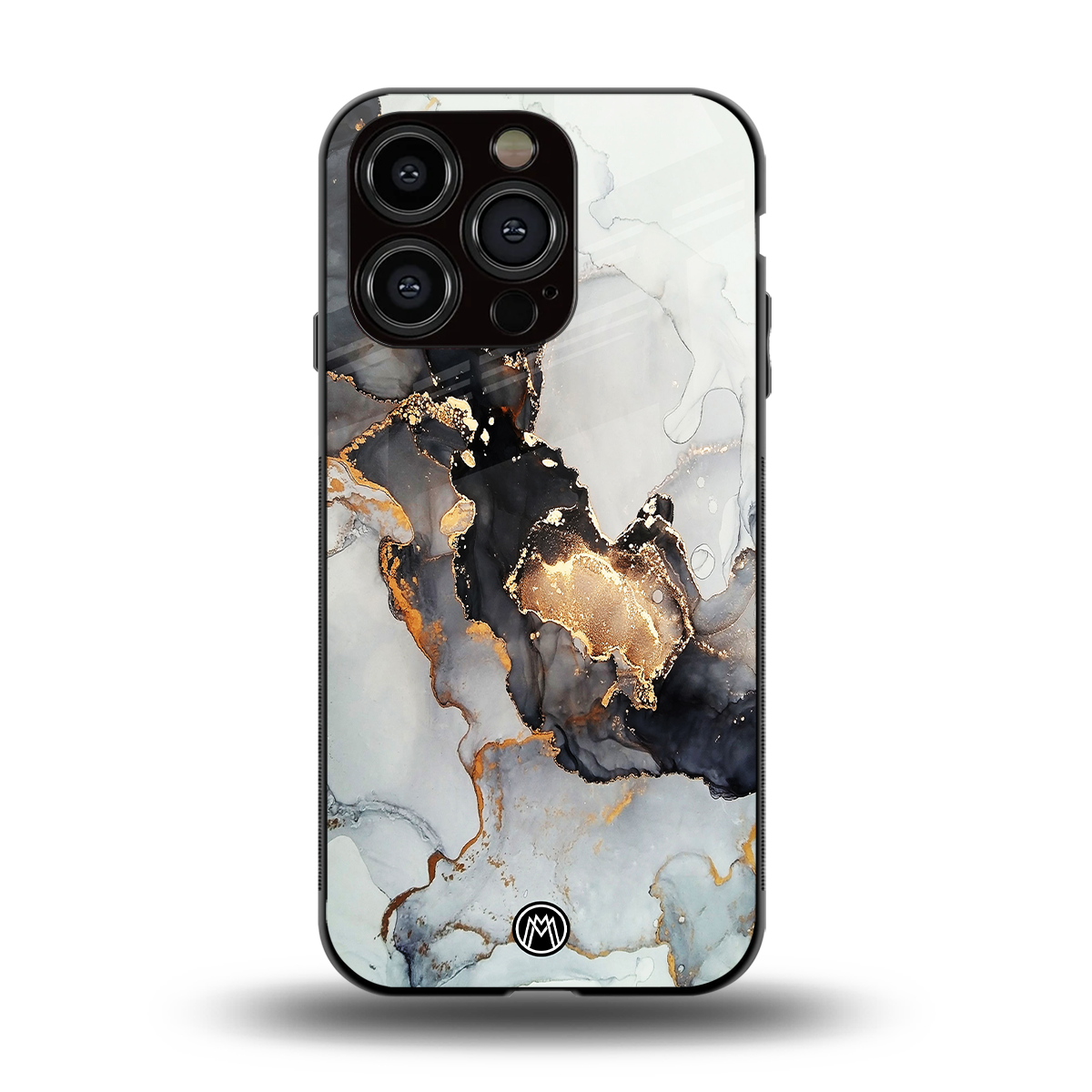 gold black silver liquid marble back phone cover | glass case for iphone 15 pro