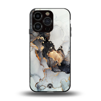 gold black silver liquid marble back phone cover | glass case for iphone 15 pro