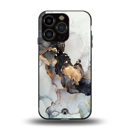 gold black silver liquid marble back phone cover | glass case for iphone 15 pro