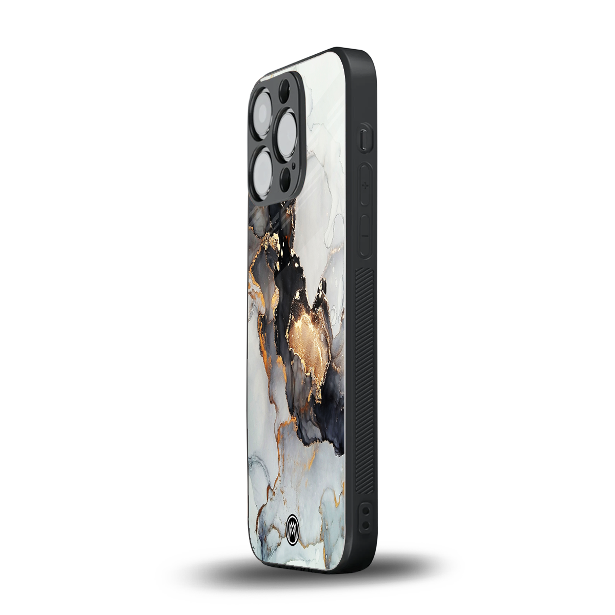 gold black silver liquid marble back phone cover | glass case for iphone 15 pro