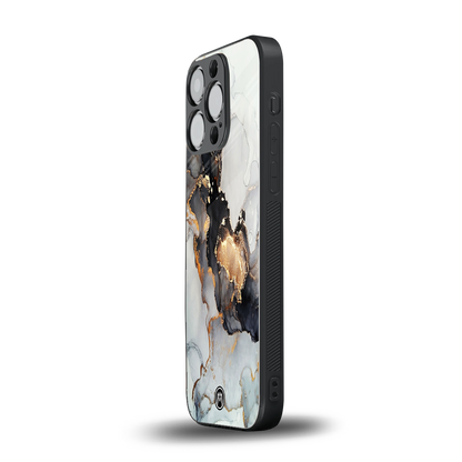gold black silver liquid marble back phone cover | glass case for iphone 15 pro