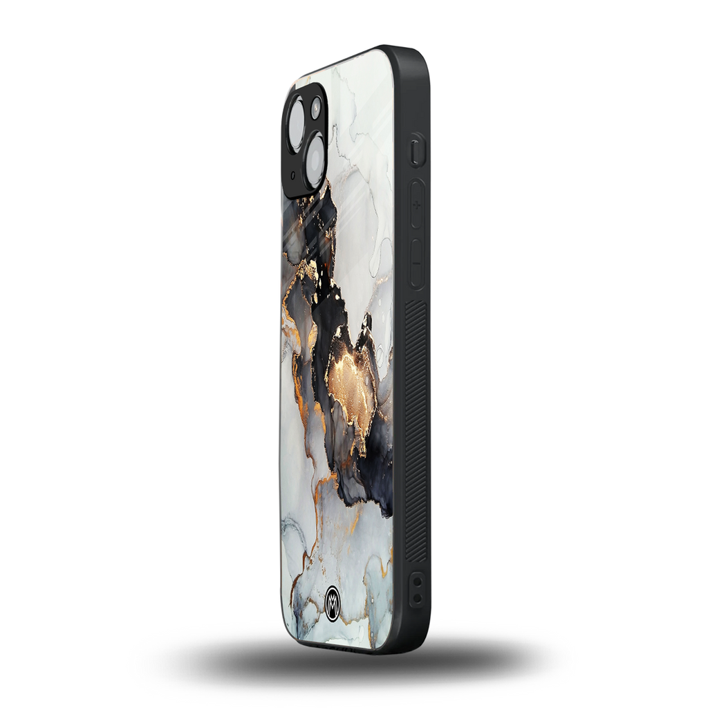 gold black silver liquid marble back phone cover | glass case for iphone 15